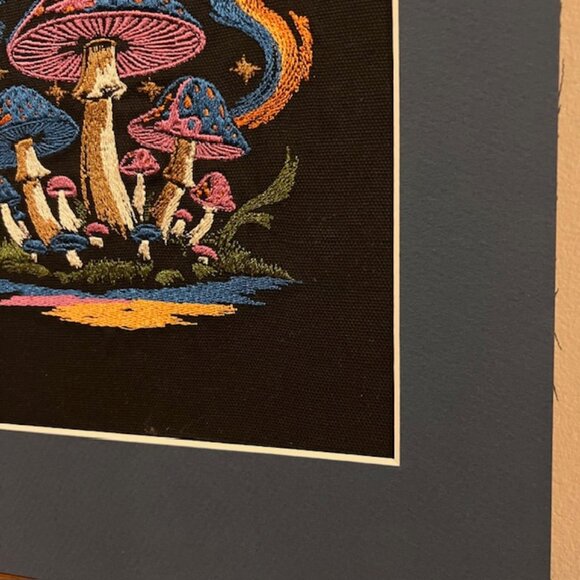 Homemade Mushroom In Space Multicolored Framed Embroidery Art - Picture 5 of 6